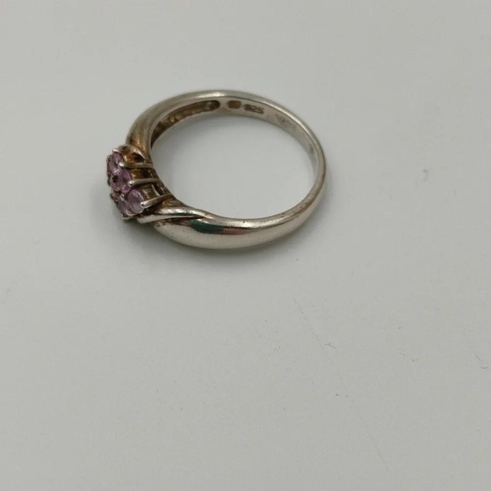 Vintage Pink Topaz Cluster Sterling Silver 925 Ring Size